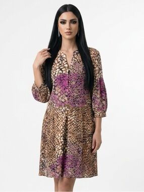 ELIZA J | Snakeskin Print Dress Brown Pink Long Sleeve Women’s Size 10